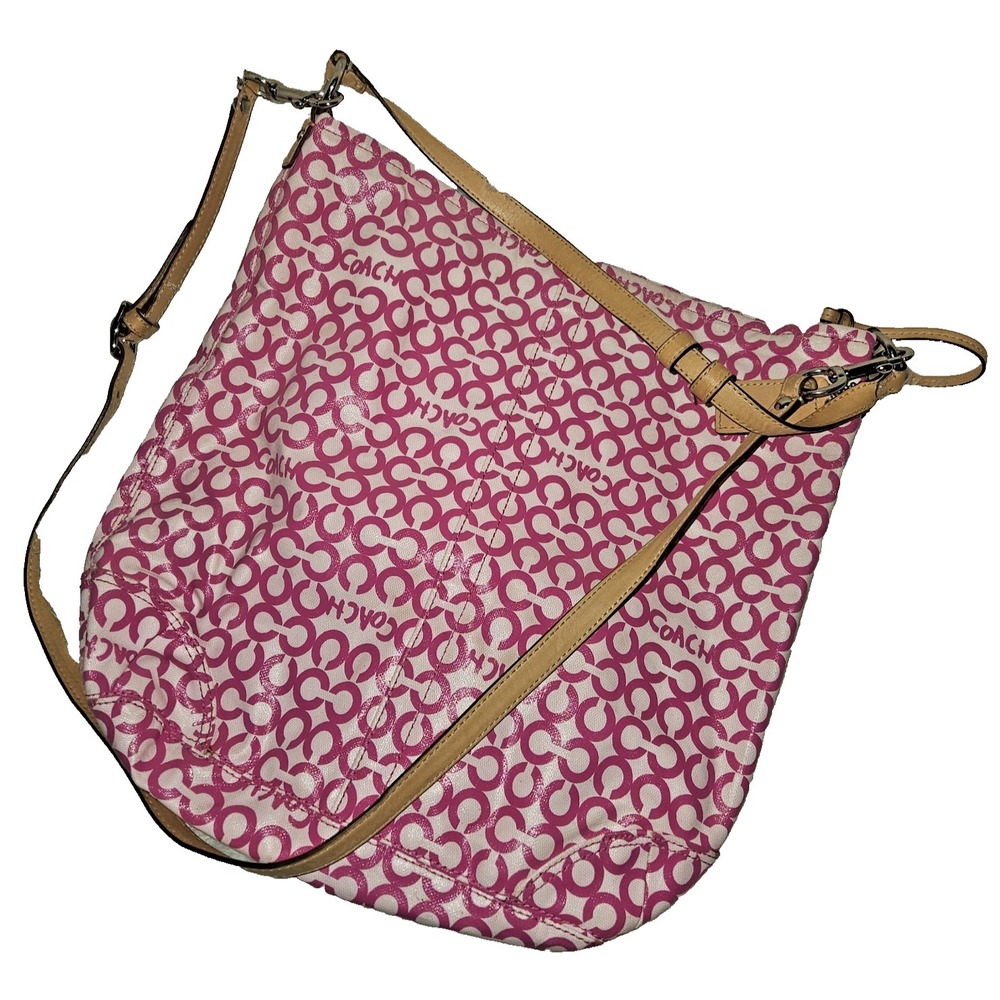 Coach Bag Pink Shoulder Hobo Bag Tote Y2K Logo Monogram Print